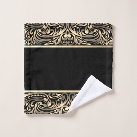 Elegant Stylish Chic Black Gold Swirls Monogram Bad Handdoek (Wasdoekje)