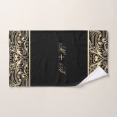 Elegant Stylish Chic Black Gold Swirls Monogram Bad Handdoek (Handdoek)
