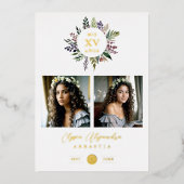 Elegant Stylish CIrcular Shape Mis XV años Floral Folie Uitnodiging (Voorkant)