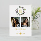 Elegant Stylish CIrcular Shape Mis XV años Floral Folie Uitnodiging (Staand Voorkant)