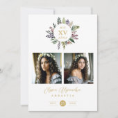 Elegant Stylish CIrcular Shape Mis XV años Floral Kaart (Voorkant)