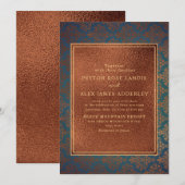Elegant Stylish Copper Blauwgroen Damask Wedding I Kaart (Voorkant / Achterkant)
