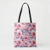 Elegant Stylish Cute Boho Pink Botanical Floral Tote Bag (Voorkant)