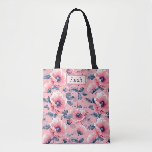 Elegant Stylish Cute Boho Pink Botanical Floral Tote Bag (Voorkant)