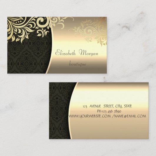 Elegant Stylish Damask Gold Floral Visitekaartje (Voorkant / Achterkant)