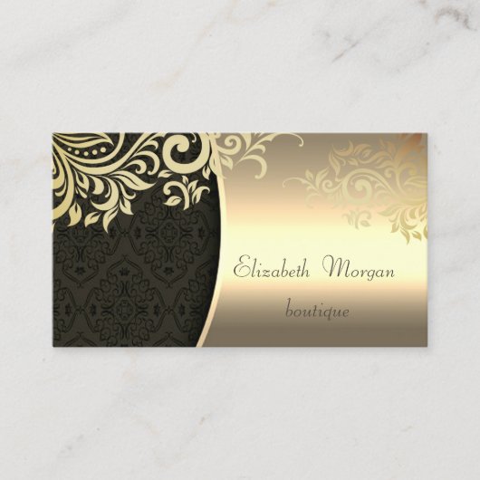 Elegant Stylish Damask Gold Floral Visitekaartje (Voorkant)
