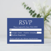 Elegant Stylish Dark Blue Wedding RSVP Kaart (Staand voorkant)
