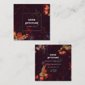 Elegant Stylish Dark Floral Vierkante Visitekaartje (Voorkant / Achterkant)