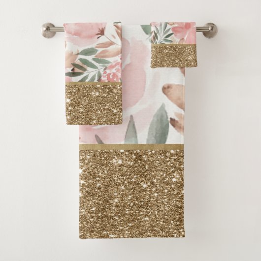 Elegant Stylish Floral Gold Glitter Shiny Bad Handdoek (Insitu)