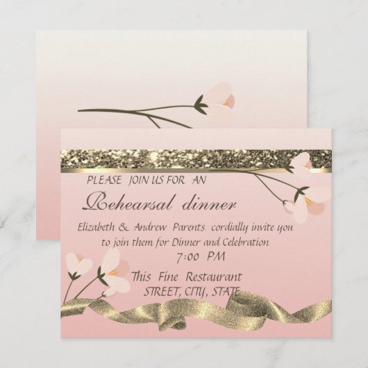 Elegant Stylish Floral Rehearsal Dinner Kaart (Voorkant / Achterkant)