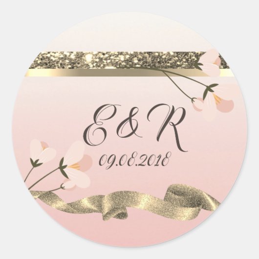 Elegant Stylish Floral Wedding Ronde Sticker (Voorkant)