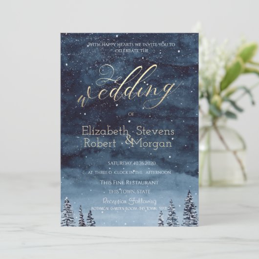 Elegant Stylish Forest Pine Trees Wedding Kaart (Staand voorkant)