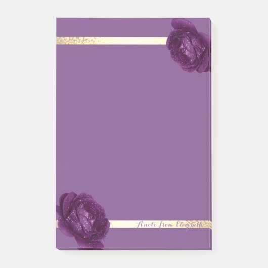 Elegant Stylish Girly Gold Stripes, Paars, Rozen Post-it® Notes (Voorkant)