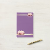 Elegant Stylish Girly Gold Stripes, Paarse Lotos Post-it® Notes (Op bureau)
