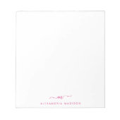Elegant Stylish Girly Script Monogram Magenta Pink Notitieblok (Voorkant)