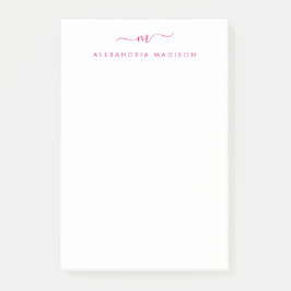 Elegant Stylish Girly Script Monogram Magenta Pink Post-it® Notes