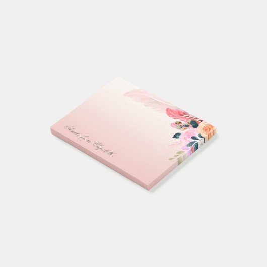 Elegant Stylish Girly Waterverf Flowers Feather Post-it® Notes (Schuin)