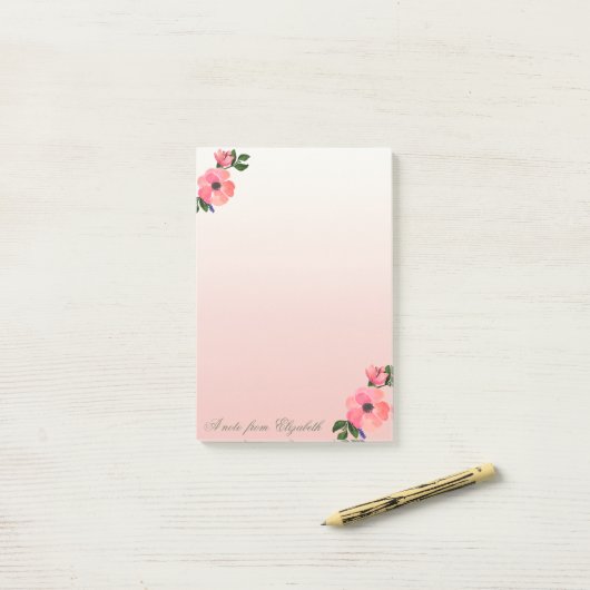 Elegant Stylish Girly, Waterverf Flowers Post-it® Notes (Op bureau)