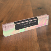 Elegant Stylish Glitter Bokeh Ombre, Lijst Naambordje (Zijkant)