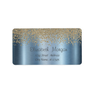 Elegant Stylish Gold Diamonds Blue Metallic Etiket