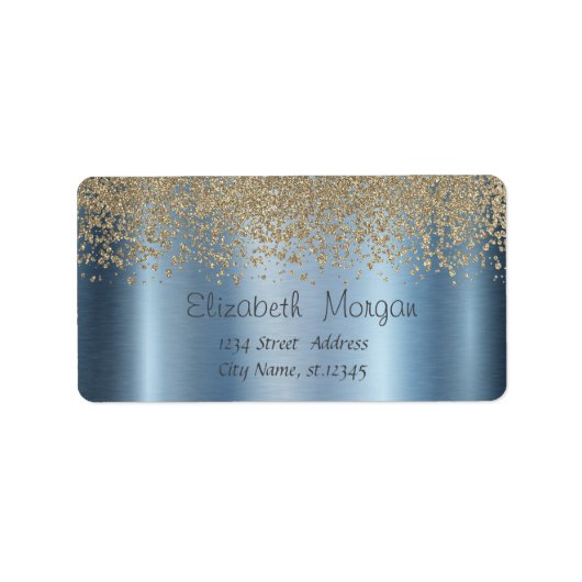 Elegant Stylish Gold Diamonds Blue Metallic Etiket (Voorkant)