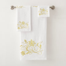 Elegant & Stylish Gold Filigree Flower on White