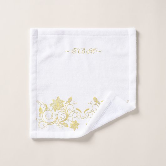 Elegant & Stylish Gold Filigree Flower on White Bad Handdoek (Wasdoekje)