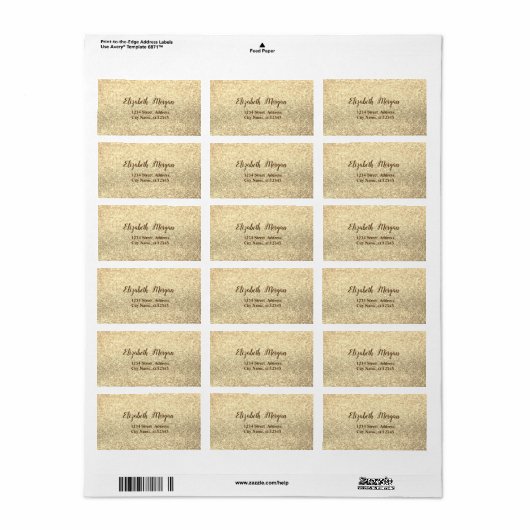 Elegant Stylish Gold Glitter, Bokeh Etiket (Full Sheet)