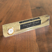 Elegant Stylish Gold Glitter Bokeh Naambordje (Zijkant)