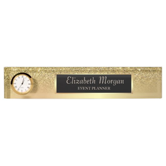 Elegant Stylish Gold Glitter Bokeh Ombre Naambordje (Voorkant)