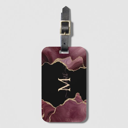 Elegant Stylish Gold Glitter Burgundy Agate Bagagelabel (Voorkant (verticaal))