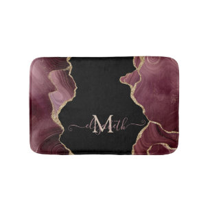 Elegant Stylish Gold Glitter Burgundy Agate Bath Badmat