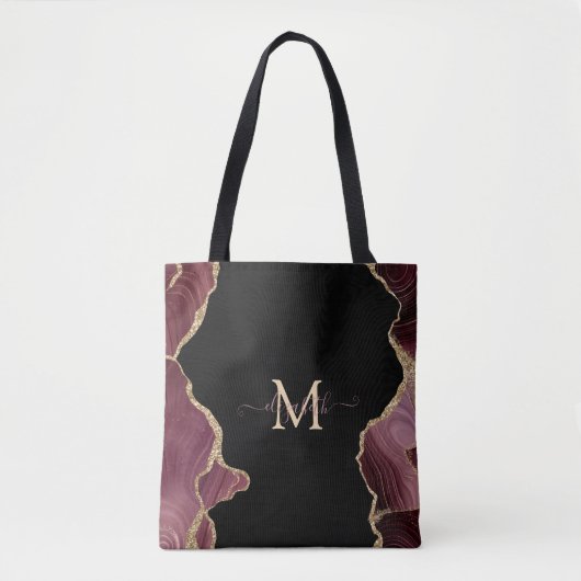 Elegant Stylish Gold Glitter Burgundy Agate Bath Tote Bag (Voorkant)