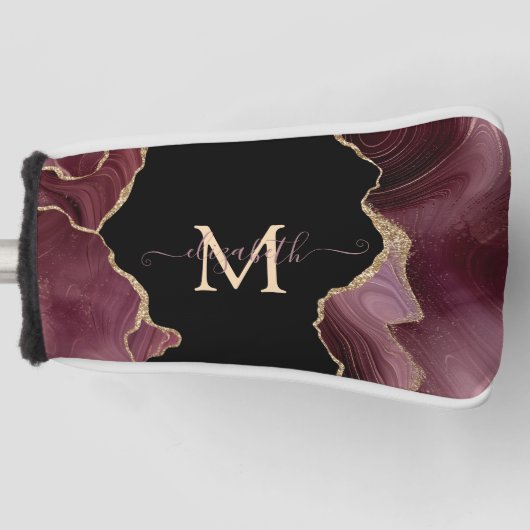 Elegant Stylish Gold Glitter Burgundy Agate Golfheadcover (Voorkant)
