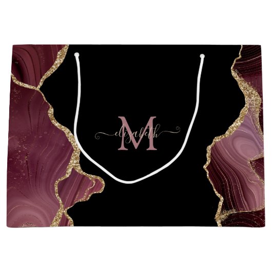 Elegant Stylish Gold Glitter Burgundy Agate Groot Cadeauzakje (Voorkant)