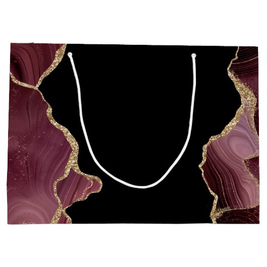 Elegant Stylish Gold Glitter Burgundy Agate Groot Cadeauzakje (Achterkant)