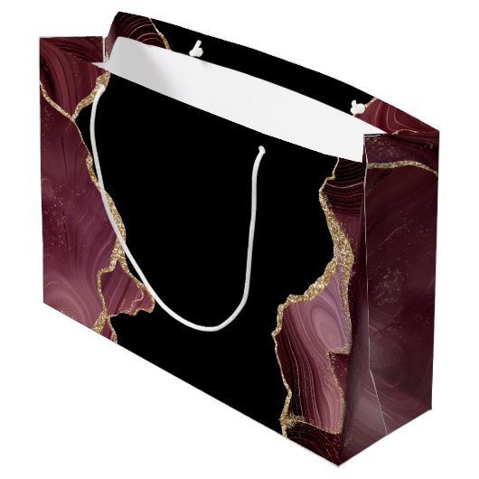 Elegant Stylish Gold Glitter Burgundy Agate Groot Cadeauzakje (Achterkant Gekanteld)