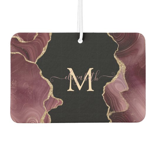 Elegant Stylish Gold Glitter Burgundy Agate Luchtverfrisser (Voorkant)