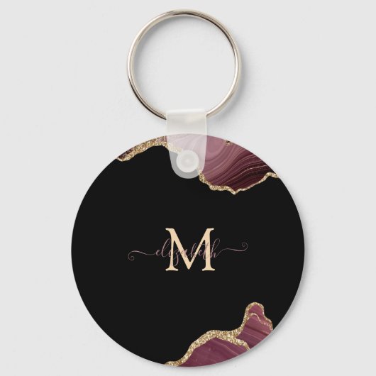 Elegant Stylish Gold Glitter Burgundy Agate Sleutelhanger (Voorkant)