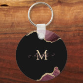 Elegant Stylish Gold Glitter Burgundy Agate Sleutelhanger (Voorkant)