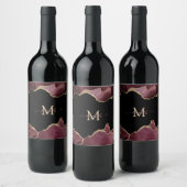 Elegant Stylish Gold Glitter Burgundy Agate Wijn Etiket (Flessen)