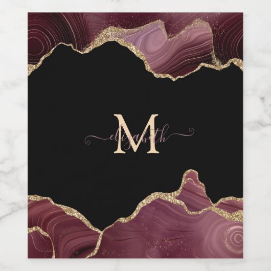 Elegant Stylish Gold Glitter Burgundy Agate Wijn Etiket (Enkel label)