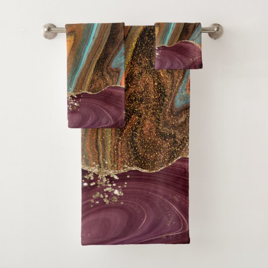 Elegant Stylish Gold Glitter Burgundy Marble Bad Handdoek (Insitu)