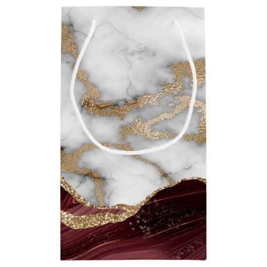 Elegant Stylish Gold Glitter Burgundy Marble Klein Cadeauzakje (Achterkant)