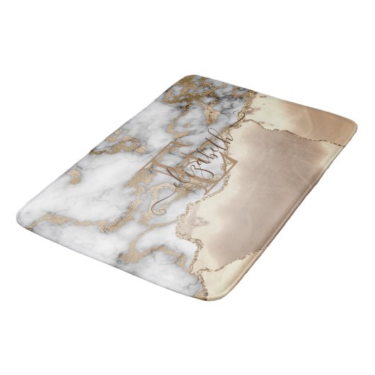 Elegant Stylish Gold Glitter Cream Marble Monogram Badmat (Gekanteld)