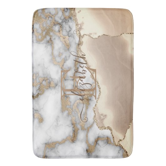 Elegant Stylish Gold Glitter Cream Marble Monogram Badmat (Voorkant Verticaal)