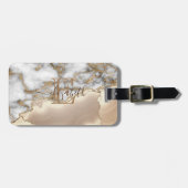 Elegant Stylish Gold Glitter Cream Marble Monogram Bagagelabel (Voorkant horizontaal)