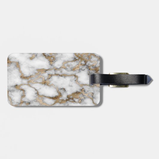 Elegant Stylish Gold Glitter Cream Marble Monogram Bagagelabel (Achterkant horizontaal)