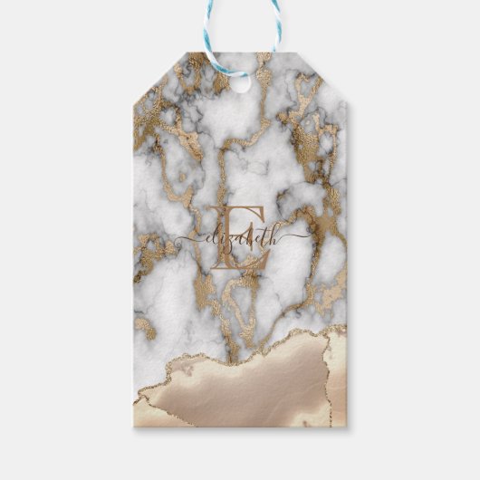Elegant Stylish Gold Glitter Cream Marble Monogram Cadeaulabel (Voorkant)
