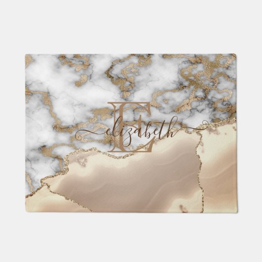 Elegant Stylish Gold Glitter Cream Marble Monogram Deurmat (Voorkant)